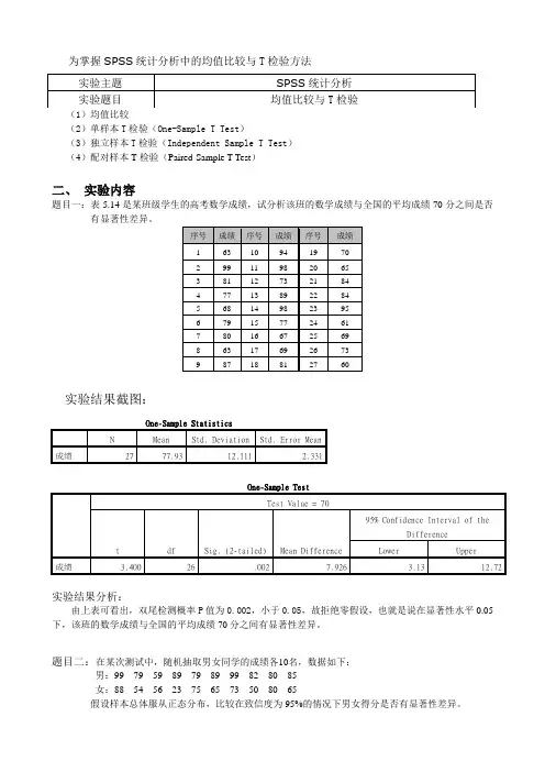 spss均值比较与T检验
