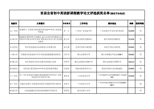 首届全省初中英语新课程教学论文评选获奖名单(排名不分