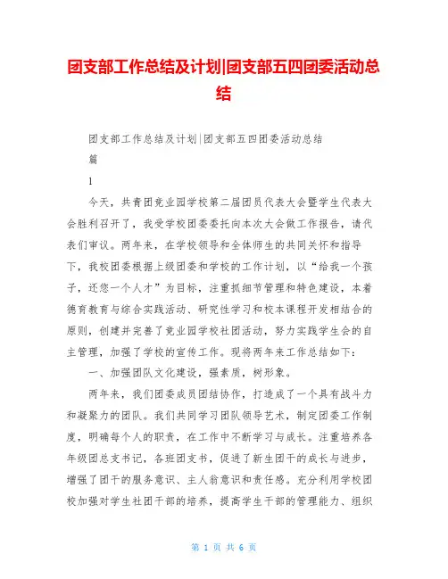 团支部工作总结及计划-团支部五四团委活动总结