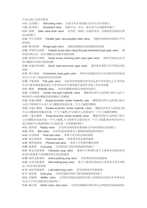 阀门中英文对照
