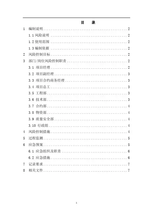 项目风险控制计划