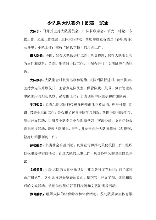 少先队大队委分工职责一览表