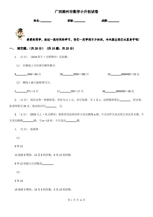 广西柳州市数学小升初试卷