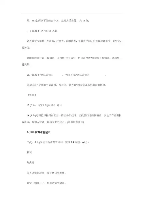 中考语文古诗词赏析专题复习检测试题7
