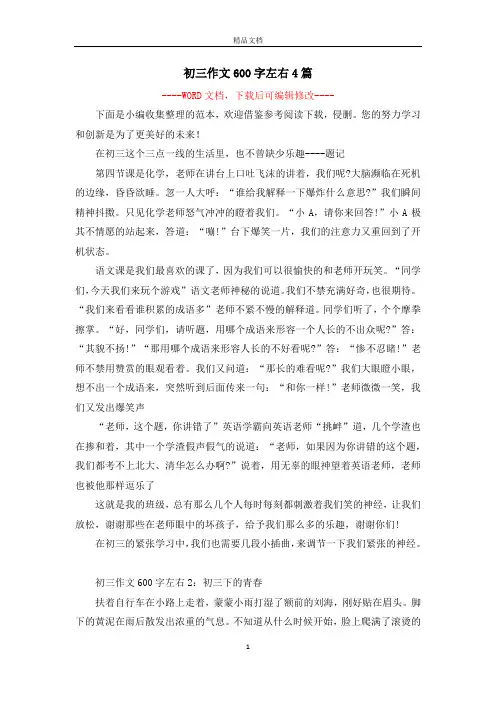 初三作文600字左右4篇