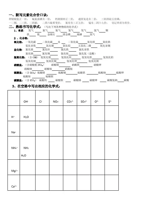 化学式与化学方程式专题练习