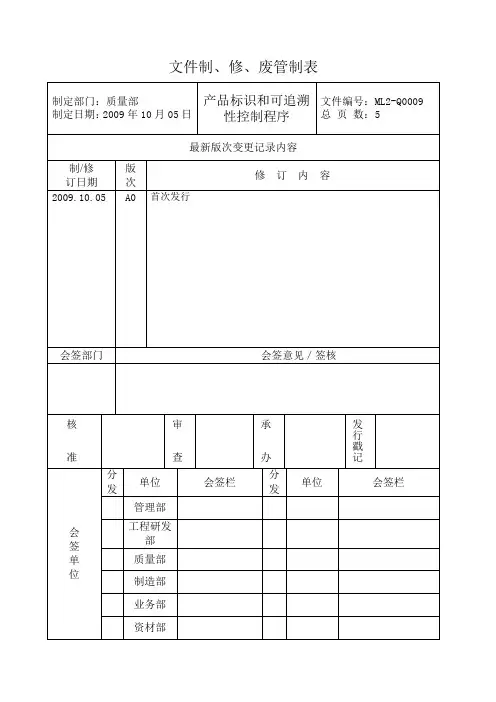产品标识和可追溯性控制程序 2
