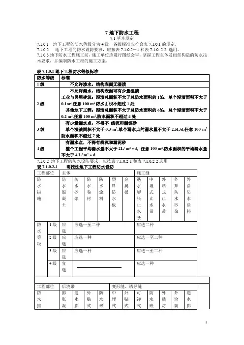 建筑工程施工标准(7地下防水工程)