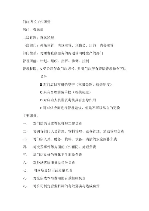 门店店长工作职责