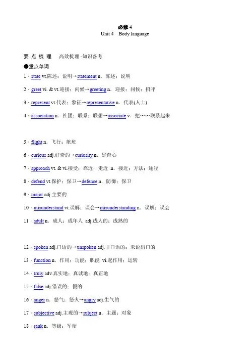 2011年高考英语(人教版)要点梳理+重点突破：必修4 Unit 4 Body language