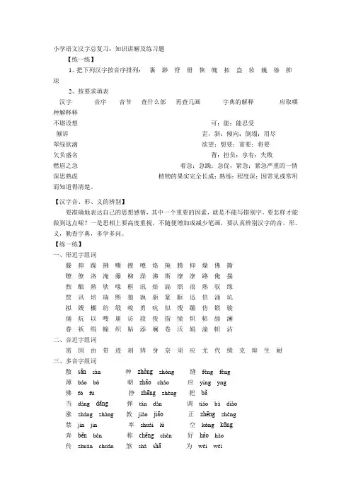 小升初语文汉字总复习练习题