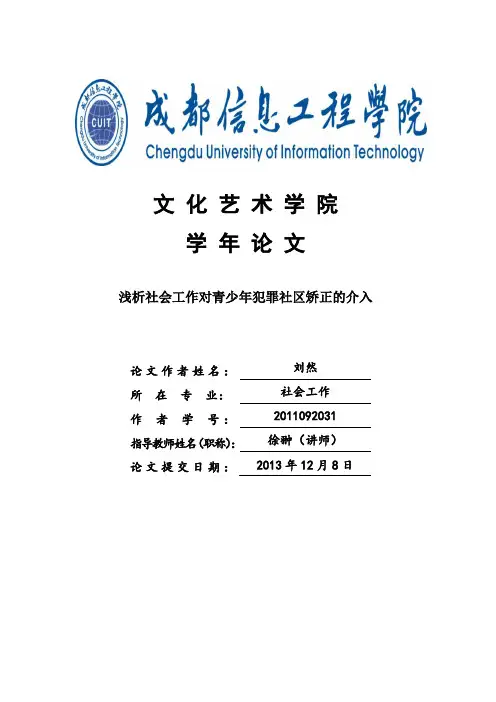 浅析社会工作对青少年犯罪社区矫正的介入