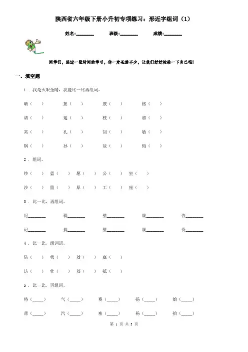 陕西省六年级语文下册小升初专项练习：形近字组词(1)