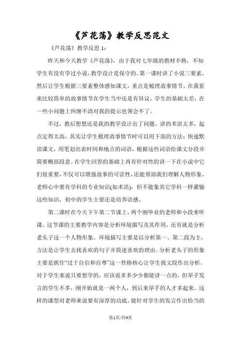 《芦花荡》教学反思范文