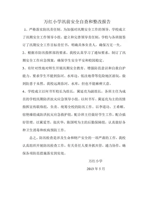 汛前安全自查报告