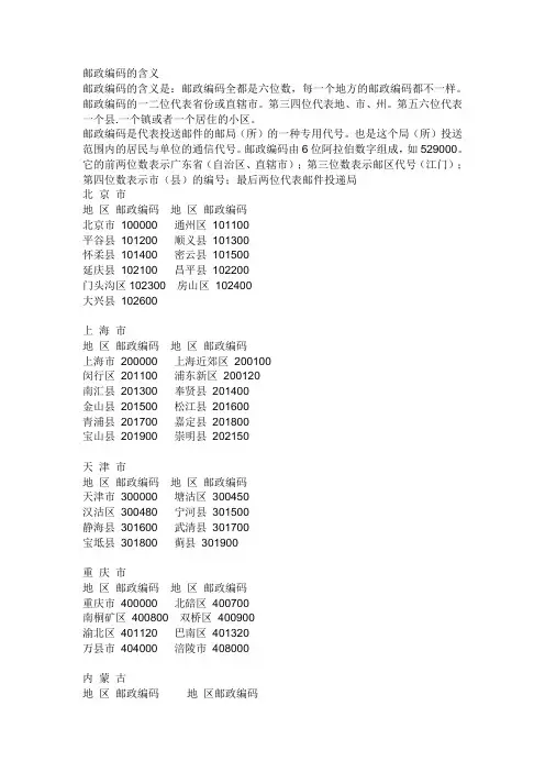 邮政编码的含义1