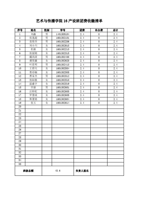 班级团费收缴清单