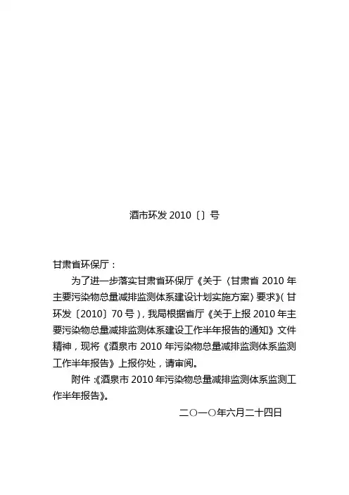 2010年主要污染物总量减排监测体系建设半年报告