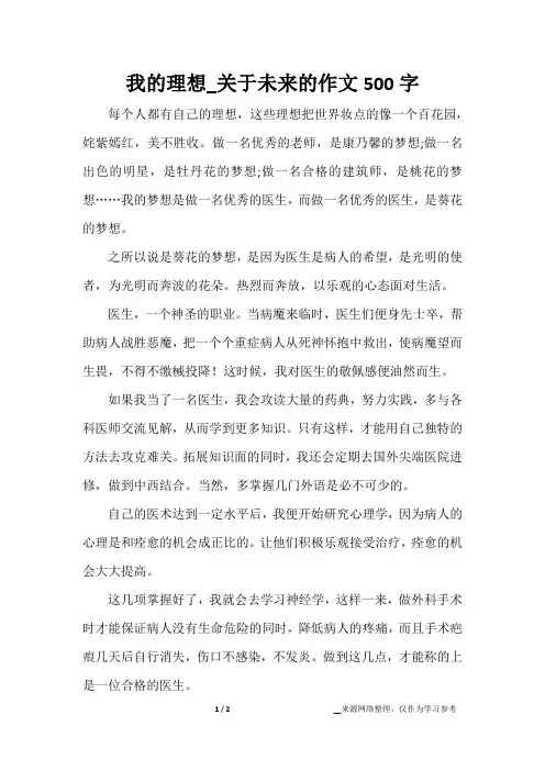 我的理想_关于未来的作文500字