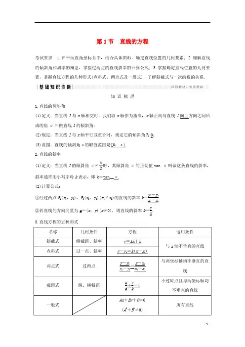 2021届高考数学一轮复习第九章平面解析几何第1节直线的方程教学案含解析新人教A版