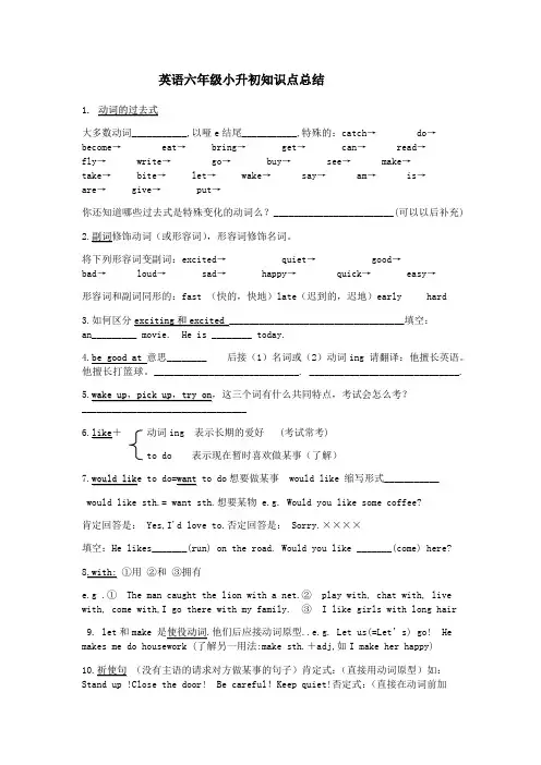 英语六年级下小升初知识点