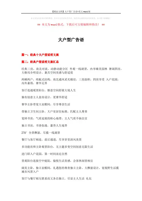 【精品文档】大户型广告语-范文word版 (4页)