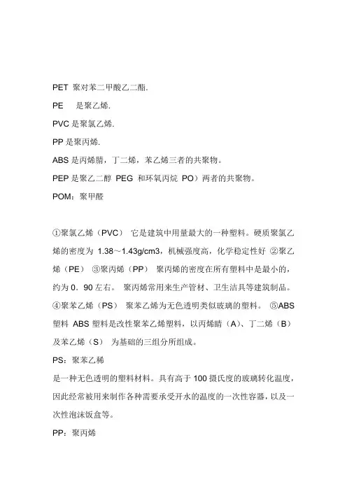 ABS、PE、PP、PVC塑料材料的区别模板