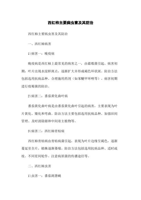 西红柿主要病虫害及其防治