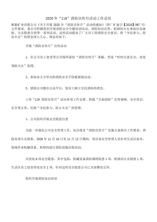 2020年“119”消防宣传月活动工作总结