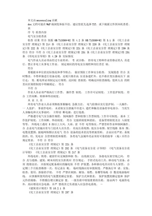 电气安全检查表 2