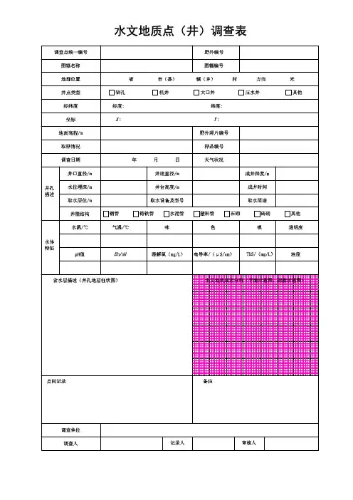 水文地质点(井)调查表