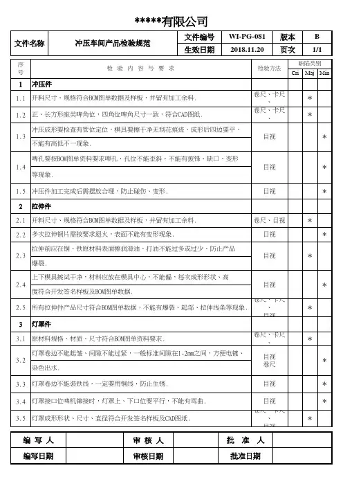冲压车间产品检验规范