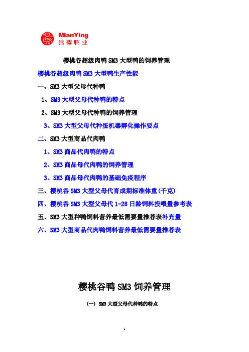 樱桃谷鸭SM3种鸭的饲养管理