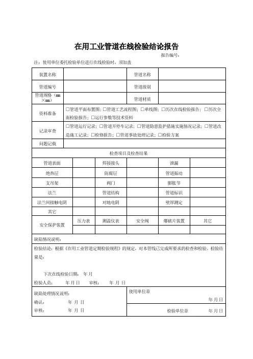 压力管道在线检验报告
