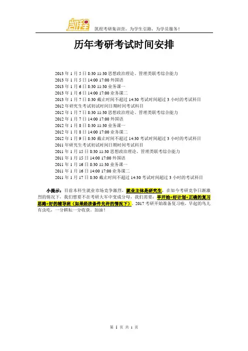 历年考研考试时间安排