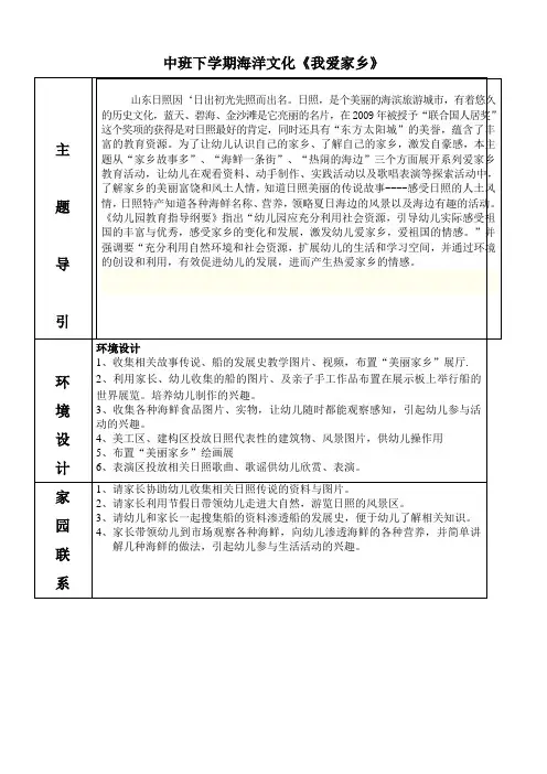 中班下学期《我爱家乡》主题计划
