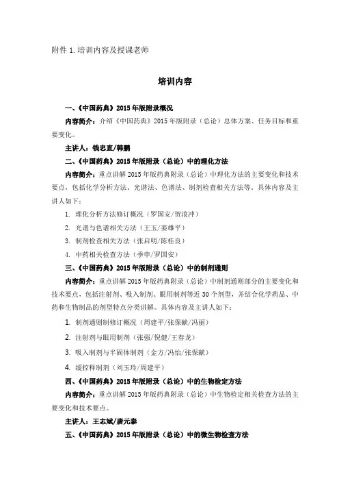 培训内容及授课老师
