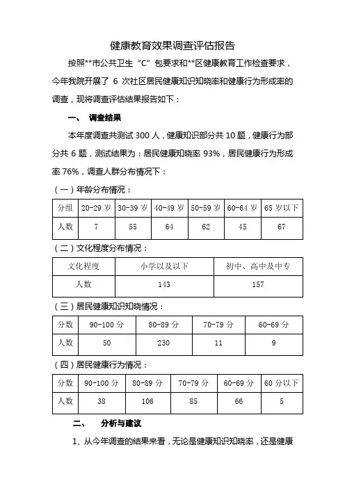 健康教育效果调查评估报告 2