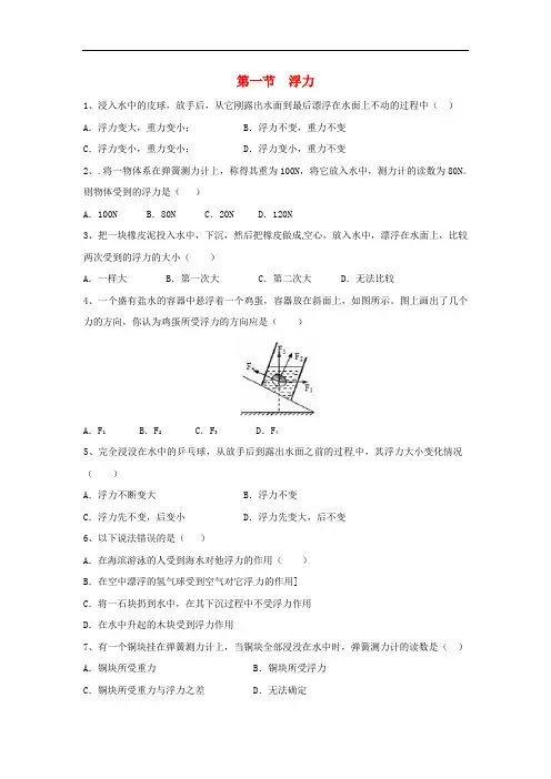 八年级物理下册 10.1 浮力习题1 (新版)新人教版