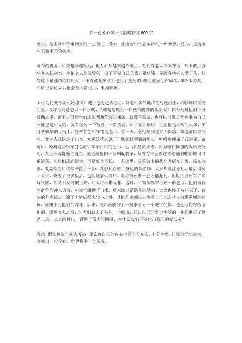 多一份爱心多一点温暖作文800字全面版