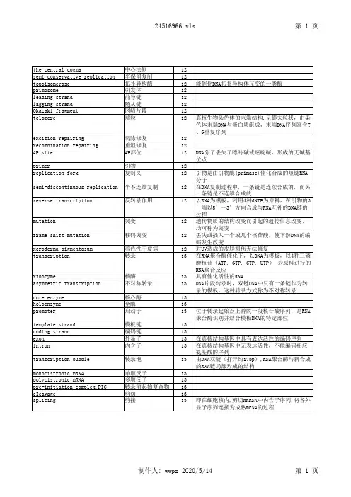 生化名词解释
