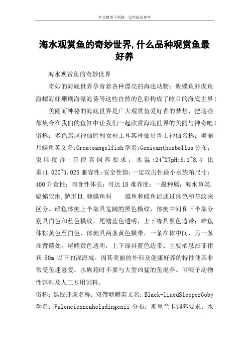 海水观赏鱼的奇妙世界,什么品种观赏鱼最好养