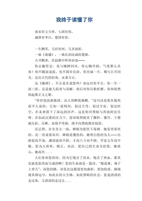 高中生优秀作文精选：我终于读懂了你