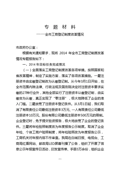 工商登记制度改革总结材料