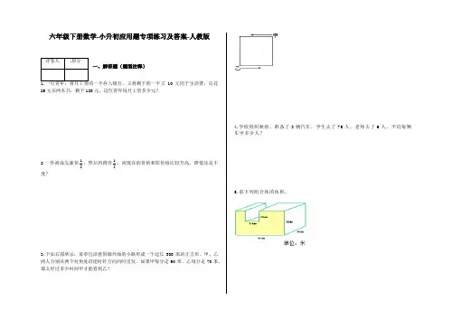六年级下册数学-小升初应用题专项练习及答案-h135-人教版