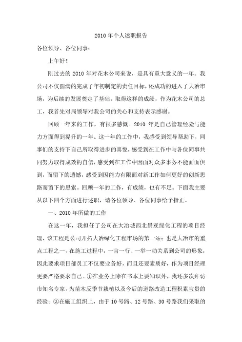 2010年个人述职报告