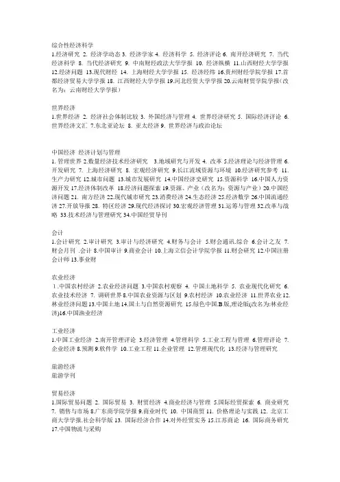 经济类核心期刊