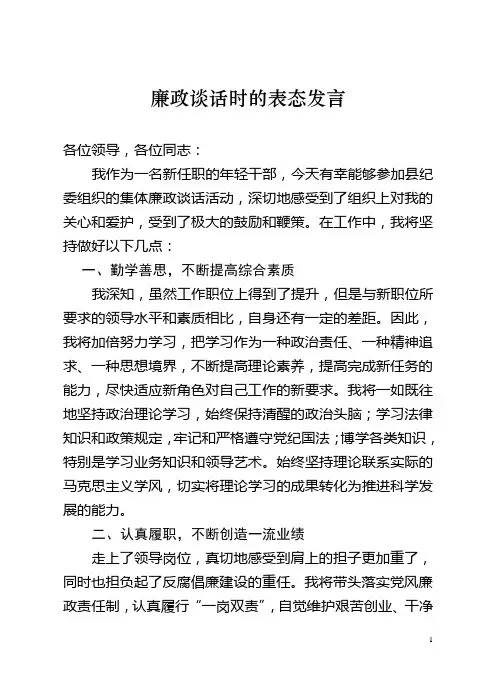 廉政谈话时的表态发言