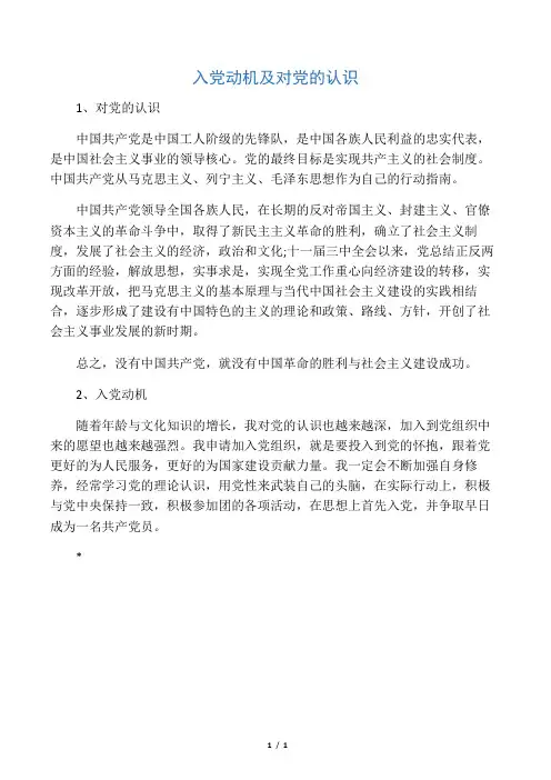 入党动机及对党的认识