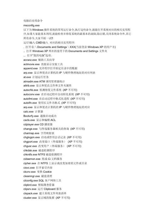 电脑启动项命令